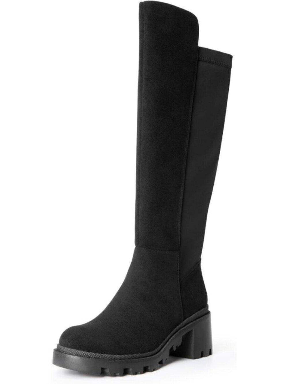 DREAM PAIRS Women's Black-Sue Knee High Platform Chunky Boots Round Toe Side Zip